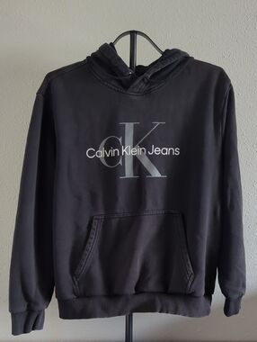 Calvin Klein Jeans Black Monogram Logo Pullover Hoodie Size Small